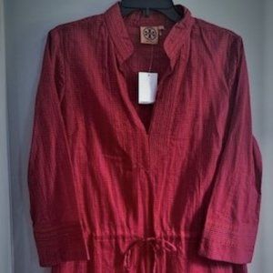 Tory Burch 100% Cotton Red & Pink Sheath Dress